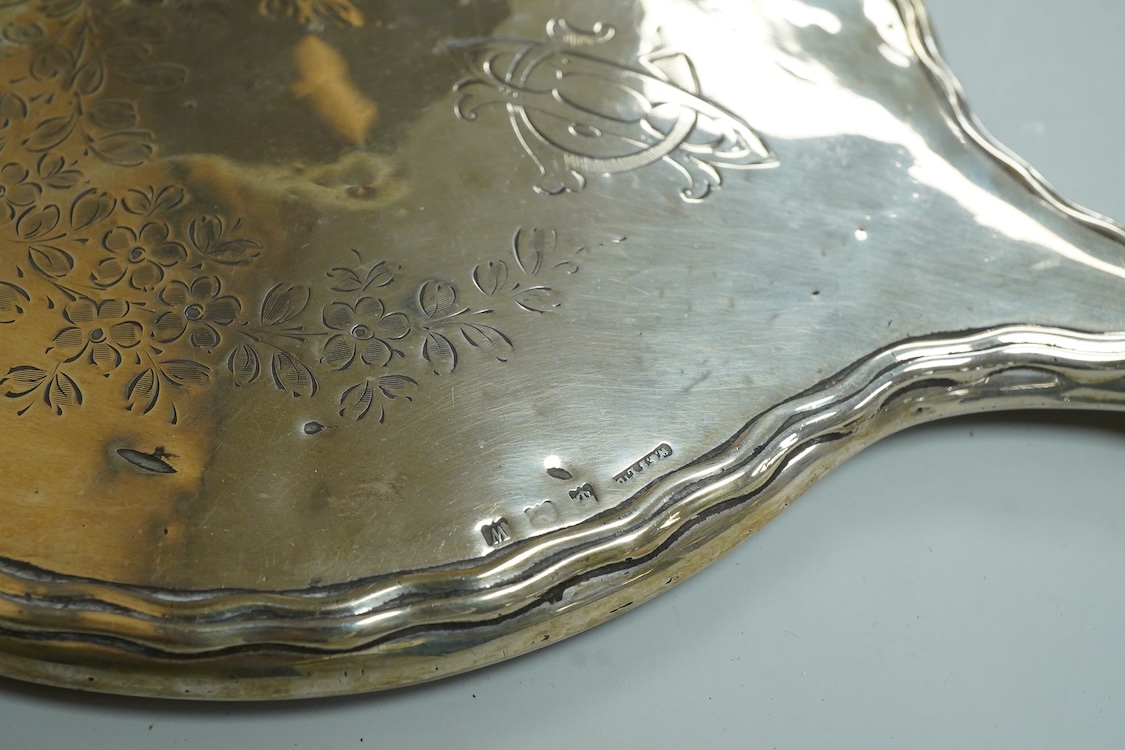 Three assorted silver napkin rings, a pair of recent 925 napkin rings, a George V silver mounted hand mirror, a modern silver mounted spill vase and a late Victorian silver vesta case.